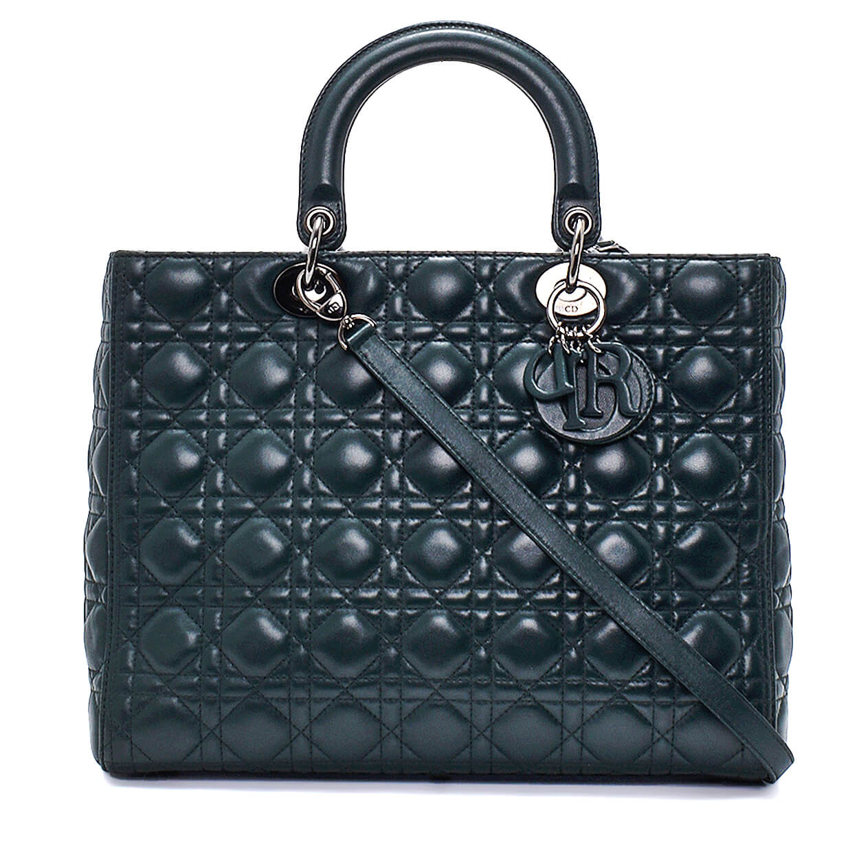 Christian Dior - Dark Green Cannage Leather Lady Dior Large Bag